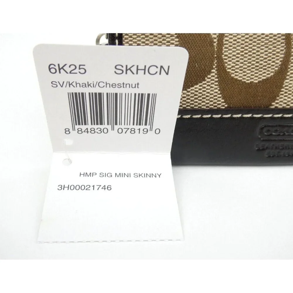 Coach Hampton Signature Khaki Chestnut‎ Stripe Skinny Id Case NWT 6K25